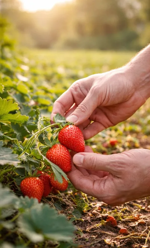 Fraises dans les mains